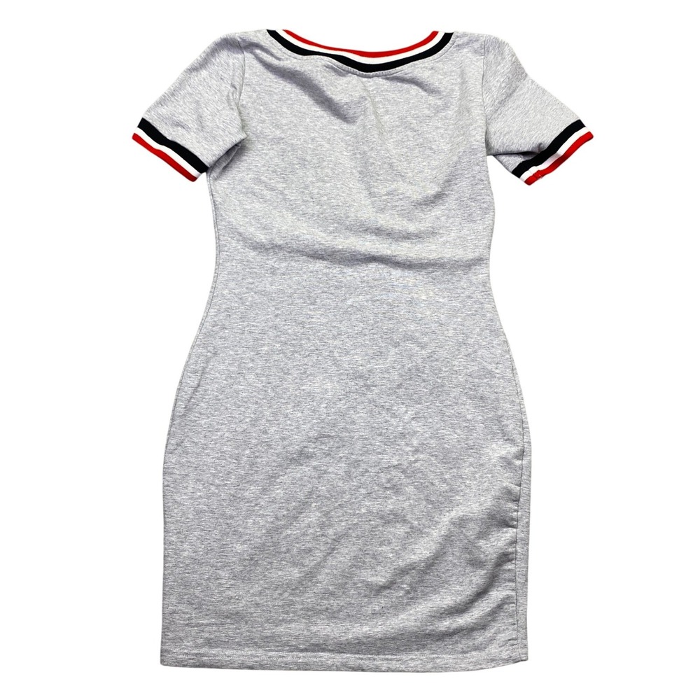 Gray V-Neck Striped Trim Bodycon Mini Dress Short Sleeve Sporty Size S - Picture 8 of 9
